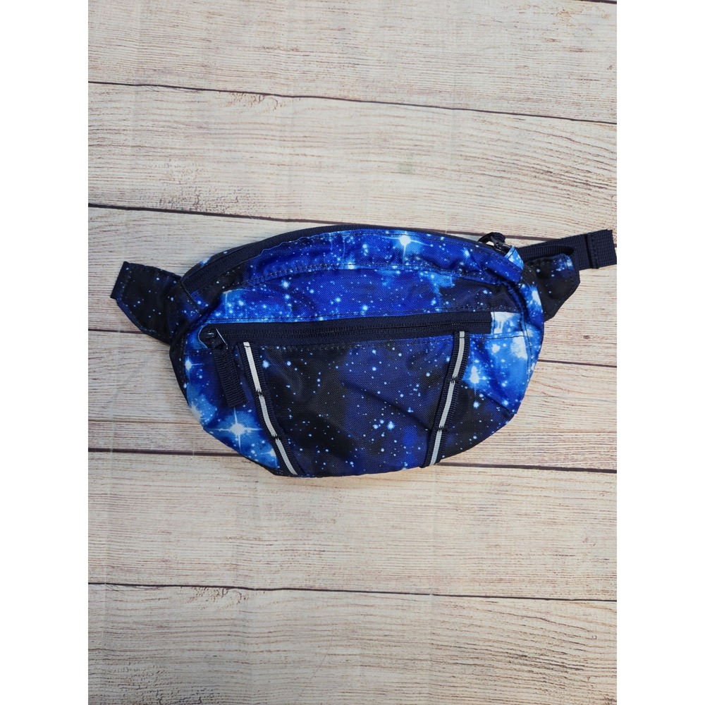 Lands' End Kid's Fanny Pack Belt Bag Compartments Nylon Adjustable Blue Galaxy
